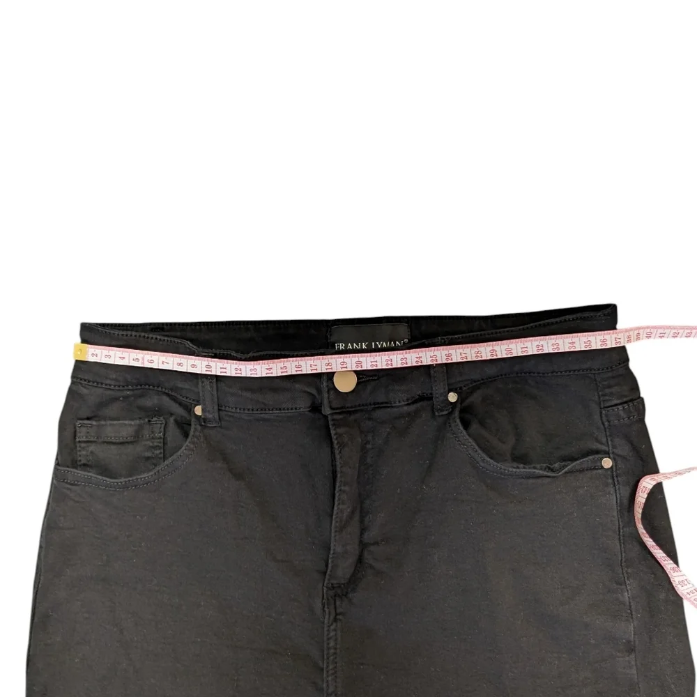 Frank Lyman Black slim leg jean with pearl bow detail at the back hemline Size L - Picture 4 of 8